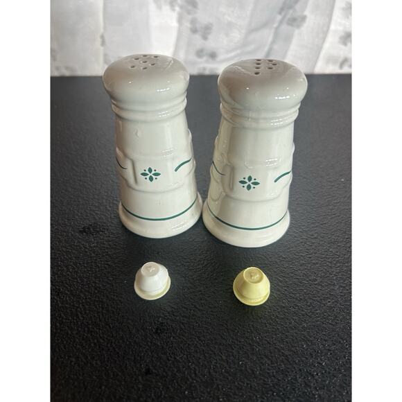 Longaberger Basket Salt & Pepper Shaker Woven Traditions Heritage Green Pottery - Picture 1 of 1